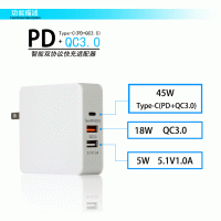 68W PD协议充电器 QC3.0USB-C快充68w适配器