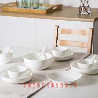 纯白陶瓷餐具加字定制，单位礼品定做餐具碗盘散件
