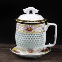 办公陶瓷茶杯套装生产厂家，定制礼品办公茶杯套装图片