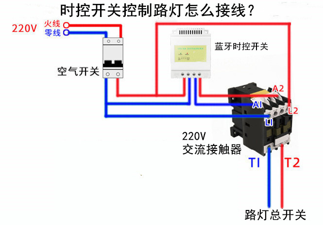 路灯  定时开关和220V交流接触器接线图